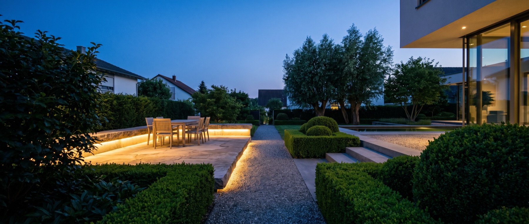 Garten in Stuttgart im Abendlicht